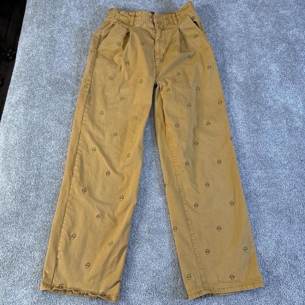 BDG Mustard Pants Embroidered Mushroom Size 2 UK6 Vintage Streetwear